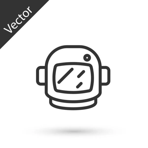 Línea Gris Icono Del Casco Astronauta Aislado Sobre Fondo Blanco — Vector de stock