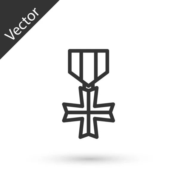 Grå Linje Militär Belöning Medalj Ikon Isolerad Vit Bakgrund Arméns — Stock vektor