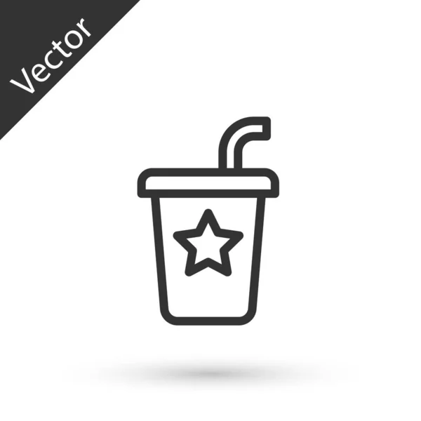 Línea Gris Vidrio Papel Con Paja Para Beber Icono Agua — Vector de stock