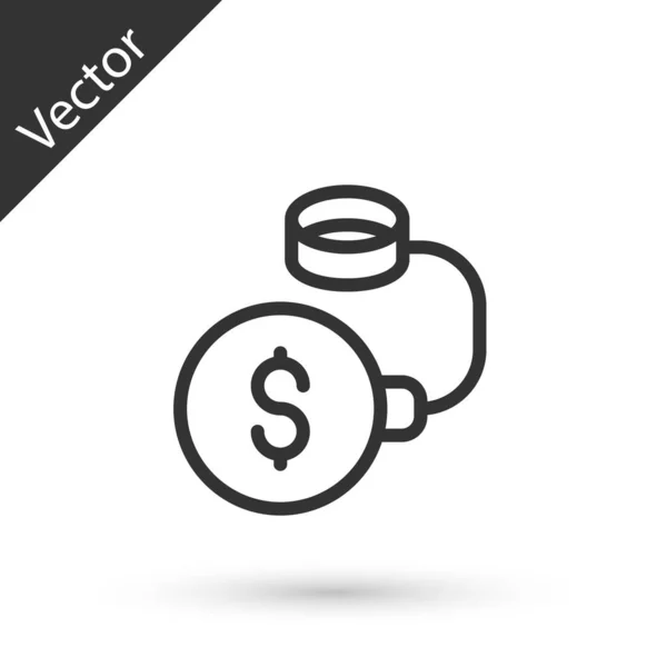 Línea Gris Pelota Deuda Encadenada Icono Moneda Dólar Aislada Sobre — Vector de stock