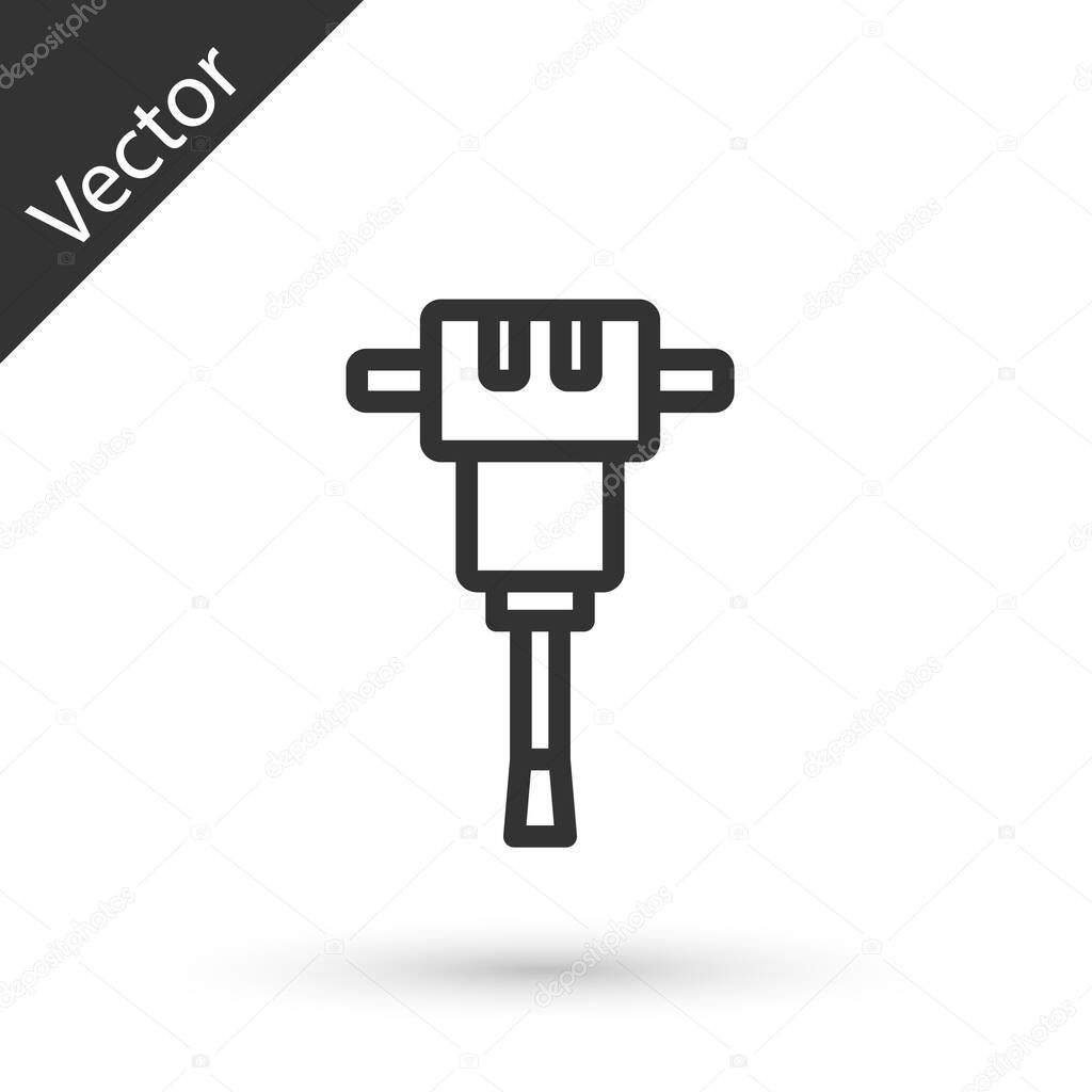 Grey line Construction jackhammer icon isolated on white background.  Vector