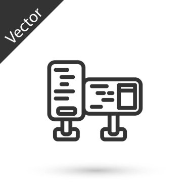 Gri çizgi bilgisayar ekranı ekranı simgesi beyaz arkaplanda izole edildi. Elektronik cihaz. Ön manzara. Vektör