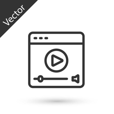 Gri çizgi Online video oynatma simgesi beyaz arkaplanda izole edildi. Oyun işaretli film şeridi. Vektör