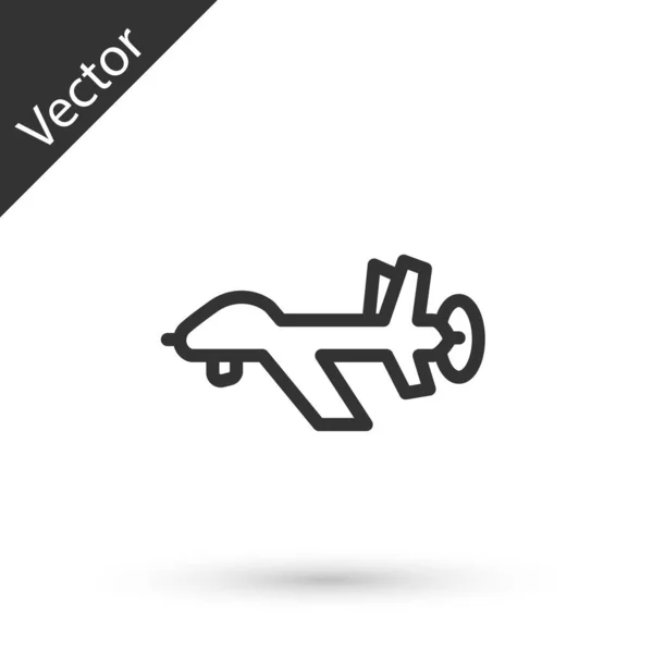 Значок Беспилотника Серой Линии Изолирован Белом Фоне Военный Беспилотный Авиашпион — стоковый вектор