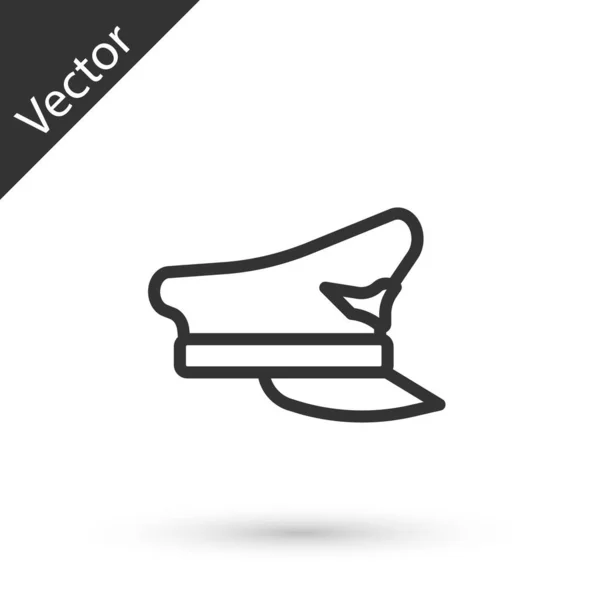 Línea Gris Icono Del Sombrero Piloto Aislado Sobre Fondo Blanco — Vector de stock