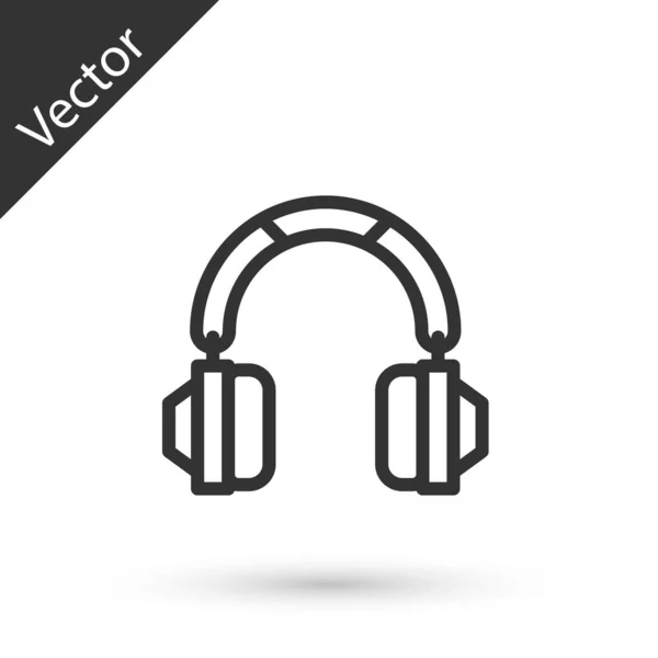 Icono Auriculares Línea Gris Aislado Sobre Fondo Blanco Auriculares Concepto — Vector de stock