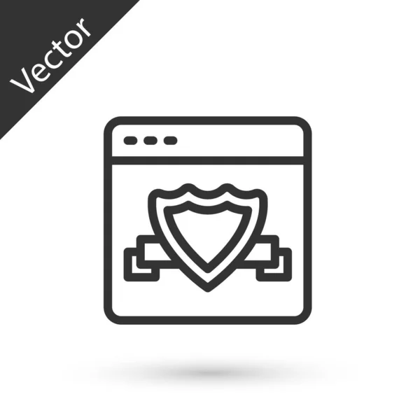 Prohlížeč Šedé Čáry Ikonou Štítu Izolovanou Bílém Pozadí Zabezpečení Bezpečnost — Stockový vektor