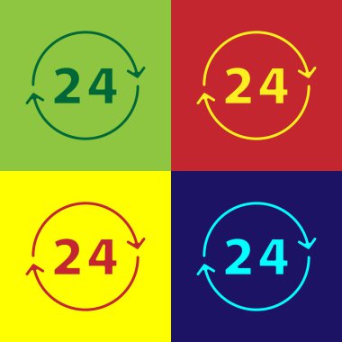 Pop Sanat Saati 24 saat arkaplanda izole edilmiş. Tüm gün döngü simgesi. 24 saat hizmet sembolü. Vektör.