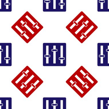 Mavi ve kırmızı ses karıştırıcı simgesi beyaz arkaplanda izole edilmiş kusursuz desen. DJ ekipman kaydırma düğmeleri. Konsol karıştırılıyor. Vektör.