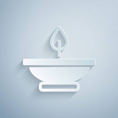 Kağıt kesiği Aroma lamba simgesi gri arkaplanda izole edilmiş. Kağıt sanatı tarzı. Vektör.