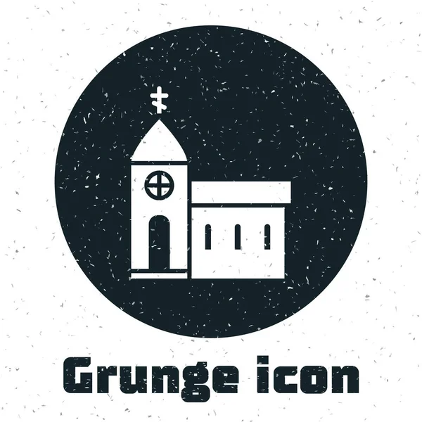 Grunge Church Building Icon Isolated White Background Christian Church Religion — Stock Vector