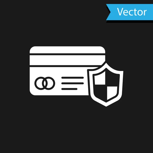 Weiße Kreditkarte Mit Schildsymbol Isoliert Auf Schwarzem Hintergrund Online Zahlung — Stockvektor