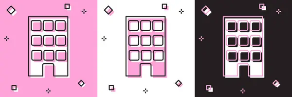 设置房屋图标孤立的粉红色和白色 黑色背景 家庭标志 — 图库矢量图片