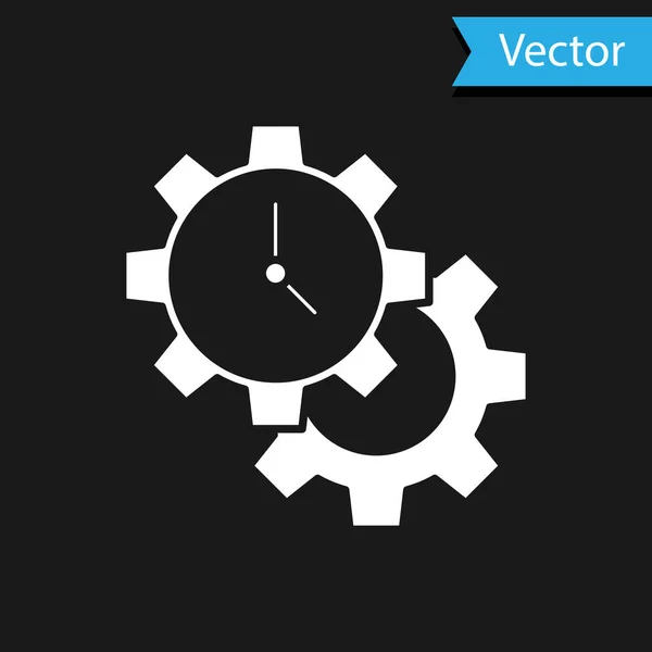 Icône Gestion Temps Blanc Isolée Sur Fond Noir Horloge Enseigne — Image vectorielle