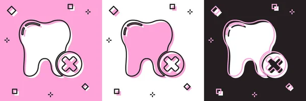 Set Tooth Caries Icon Isolated Pink White Black Background Tooth — Stock Vector