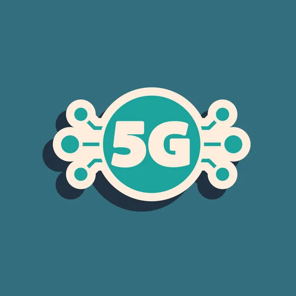 绿色5G新无线无线无线网络连接图标隔离在绿色背景 全球网络高速连接数据速率技术 长影子风格 — 图库矢量图片