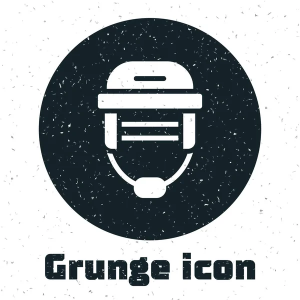 Grunge Hockey Helmet Icon Isolated White Background Monochrome Vintage Drawing — Stock Vector