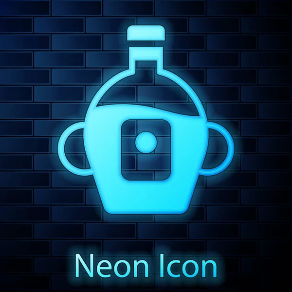 Glödande Neon Flaska Lönnsirap Ikon Isolerad Tegel Vägg Bakgrund Vektor — Stock vektor