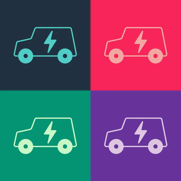 Pop Art Elektrische Auto Elektrische Kabel Plug Opladen Pictogram Geïsoleerd — Stockvector