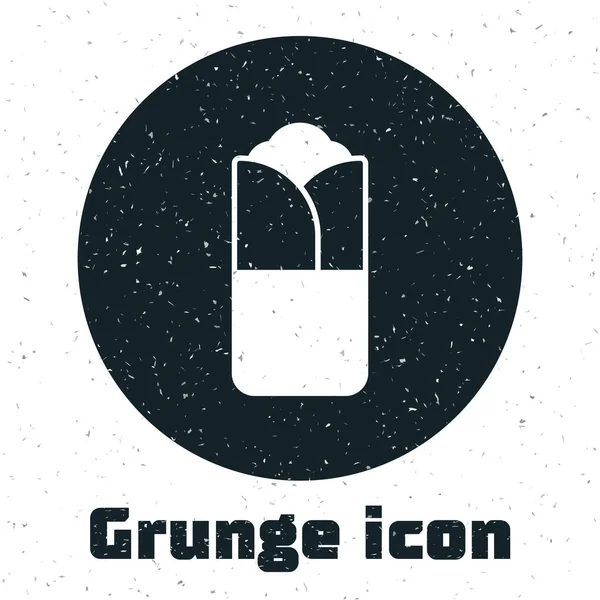 Grunge Burrito Icoon Geïsoleerd Witte Achtergrond Traditioneel Mexicaans Fastfood Monochrome — Stockvector