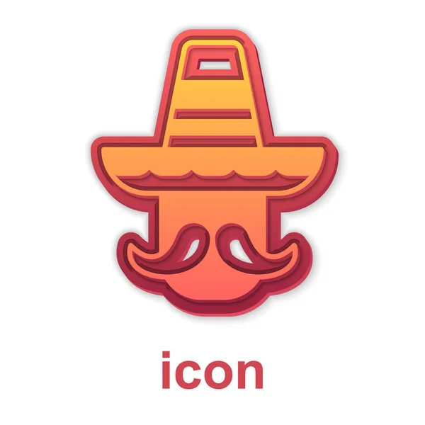 솜브레로 아이콘을 배경에 고립된 멕시코 수염난 히스패닉 Vector — 스톡 벡터