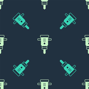 Yeşil ve bej renkli inşaat kaya matkabı ikonu mavi arka planda pürüzsüz desen izole etti. Vektör