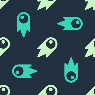 Yeşil ve bej kuyrukluyıldızlar hızla ikona düşüyorlar mavi arkaplanda izole edilmiş pürüzsüz desen. Vektör