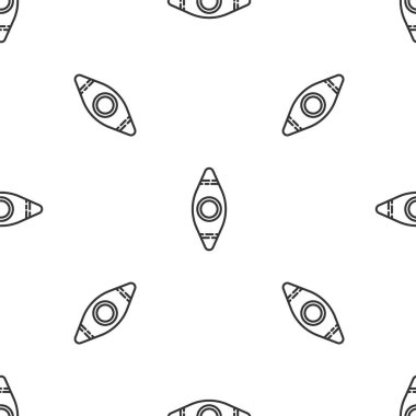 Gri çizgi kano ve kürek ikonu beyaz arka planda izole edilmiş pürüzsüz desen. Balıkçılık ve turizm için kano. Açık hava aktiviteleri. Vektör İllüstrasyonu.