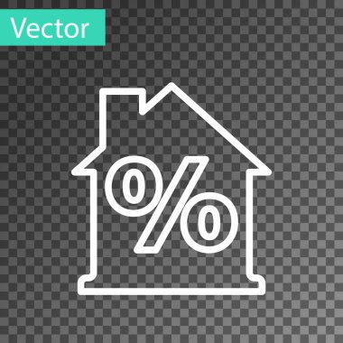 Şeffaf arkaplanda izole edilmiş indirimli etiket simgesine sahip Beyaz Hat Evi. Emlak evi. Kredi yüzdesi sembolü. Vektör.