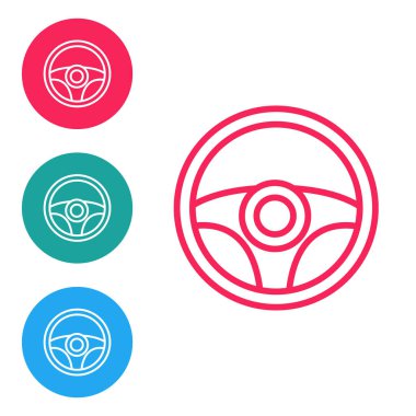 Kırmızı çizgi direksiyon simgesi beyaz arkaplanda izole edildi. Araba tekeri ikonu. Simgeleri daire düğmelerine ayır. Vektör.
