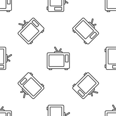 Gri çizgi Retro TV ikonu beyaz arka planda izole edilmiş kusursuz desen. Televizyon tabelası. Vektör.
