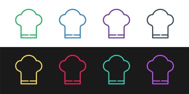 Şef şapkası simgesi siyah beyaz arkaplanda izole edildi. Aşçılık sembolü. Aşçı şapkası. Vektör.