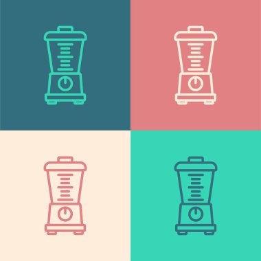 Pop Art Line Blender simgesi renk arkaplanında izole edildi. Mutfak elektrikli kırıcı ve kase. Meyve suyu, kokteyl ya da meyve suyu. Vektör.