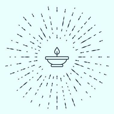 Siyah çizgi Aroma lambası ikonu gri arkaplanda izole edildi. Soyut çember rastgele noktalar. Vektör.