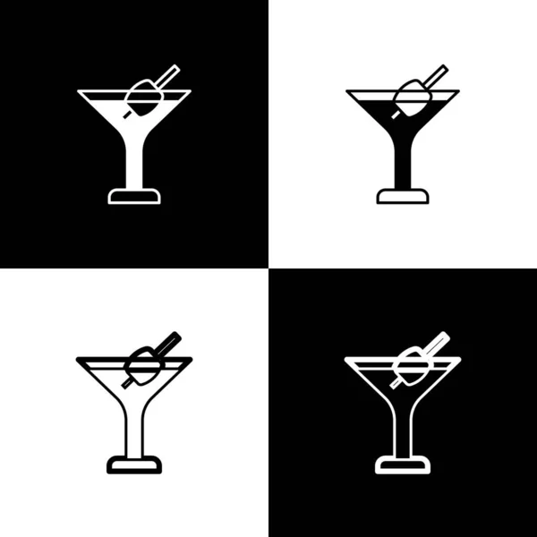 Set Martini Glass Icon Isolated Black White Background Cocktail Icon — Stock Vector