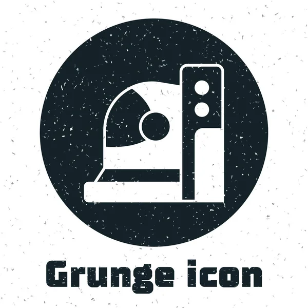 Grunge Capacete Astronauta Ícone Isolado Fundo Branco Desenho Vintage Monocromático — Vetor de Stock