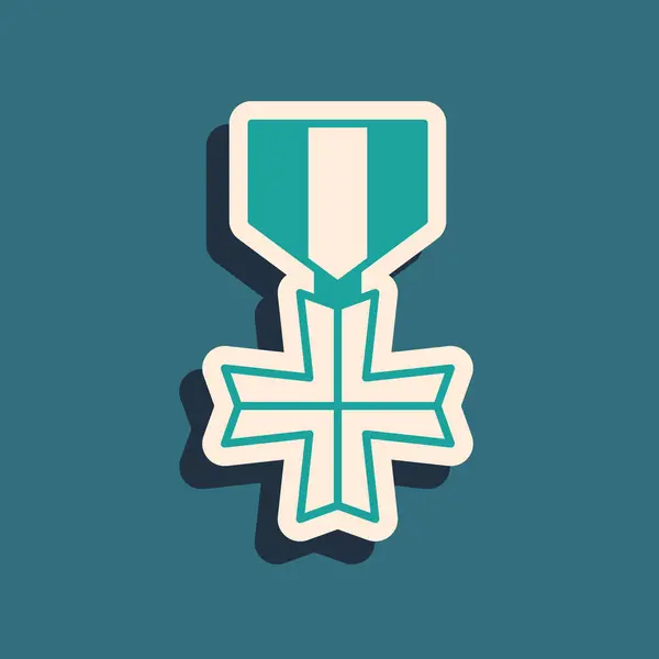 Icono Medalla Recompensa Militar Verde Aislado Sobre Fondo Verde Firma — Archivo Imágenes Vectoriales