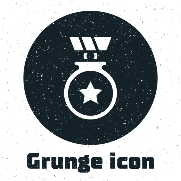 Grunge Medal Star Icon Isolated White Background Winner Achievement Sign — Stock Vector