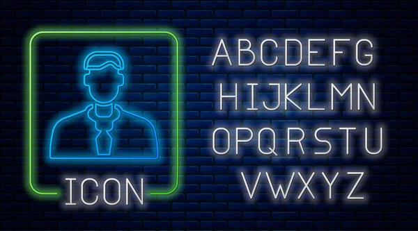 Сяюча Неонова Піктограма Працівника Ізольована Фоні Цегляної Стіни Піктограма Профілю — стоковий вектор