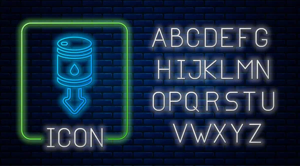 Светящийся Неоновый Капля Значок Цены Нефть Изолированы Фоне Кирпичной Стены — стоковый вектор