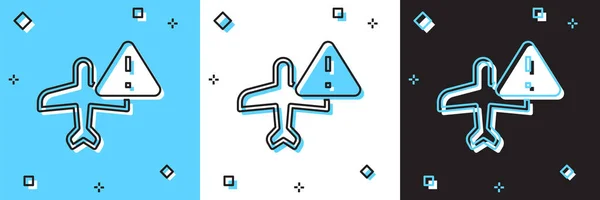 Set Icono Del Avión Warning Aislado Sobre Fondo Azul Blanco — Archivo Imágenes Vectoriales