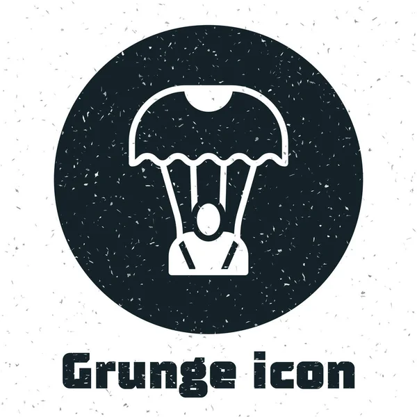 Grunge Parachute Ikone Isoliert Auf Weißem Hintergrund Monochrome Vintage Zeichnung — Stockvektor