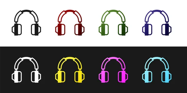 Set Headphones Icon Isolated Black White Background Earphones Concept Listening — Stock Vector