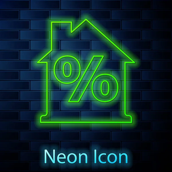 Glowing Neon Line House Percant Discount Tag Icon Isolated Brick — Stock Vector
