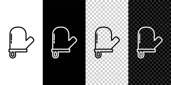Установить Линию Духовка Перчатки Значок Изолирован Черно Белом Фоне Знак — стоковый вектор