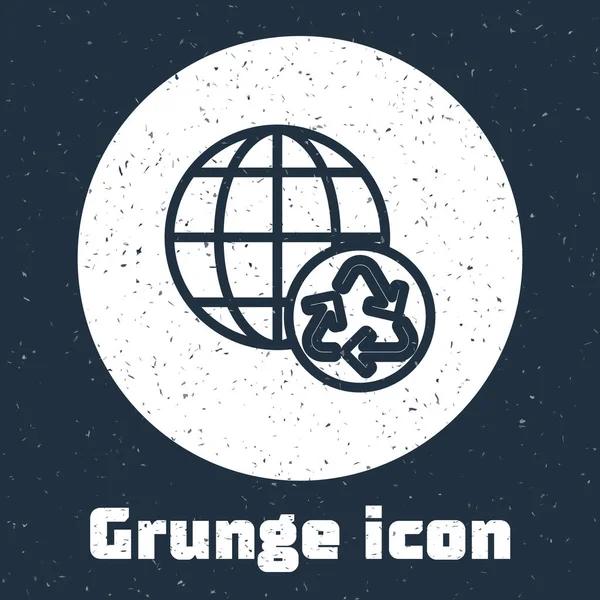 Grunge Line Planète Terre Une Icône Recyclage Isolée Sur Fond — Image vectorielle