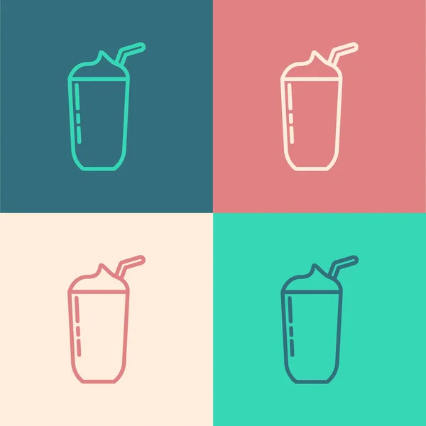 Pop Art Line Ikon Milkshake Terisolasi Pada Latar Belakang Warna Stok Ilustrasi 