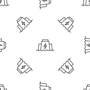 Gri çizgi Hidroelektrik baraj ikonu beyaz arka planda izole edilmiş pürüzsüz desen. Su enerji santrali. Hidroelektrik. Hidroelektrik. Vektör