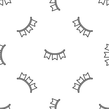 Gri çizgi karnaval çelengi beyaz arka planda iz bırakmayan ikon şeklinde izole edilmiş. Doğum günü kutlaması için parti flamaları, festival dekorasyonu. Vektör