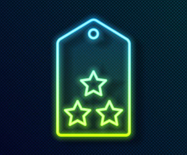 Parlayan neon hattı askeri rütbe simgesi siyah arka planda izole edildi. Askeri rozet işareti. Vektör